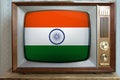 Old tube vintage tv with india national flag on screen, television eternal values Ã¢â¬â¹Ã¢â¬â¹concept, global world trade, politics,